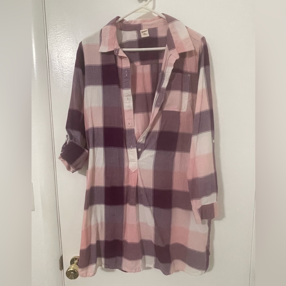 Arizona Jean Company Pink and Purple Plaid Shirt Dress
